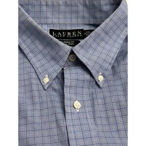 Lauren Ralph Lauren Men  18  34/35 No-Iron Classic Long Sleeve Shirt Blue Check